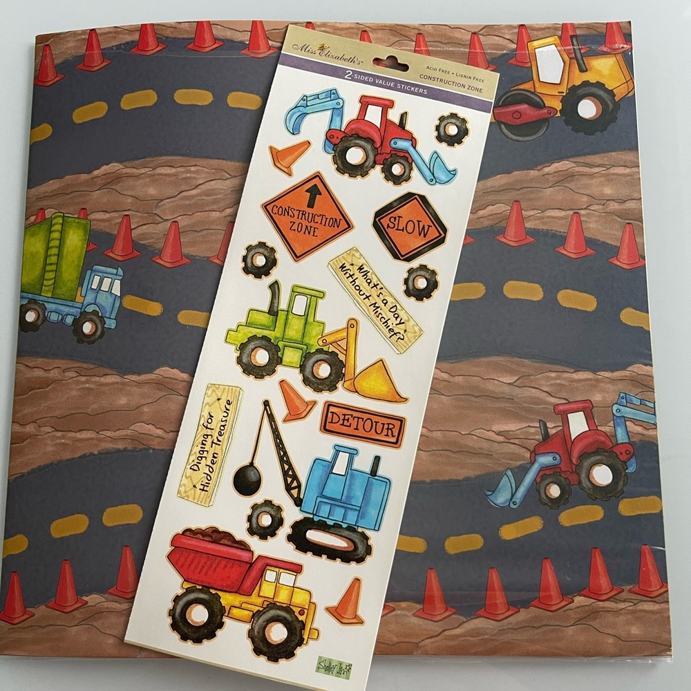 Miss Elizabeth's 6 Easy Page Scrapbook Construction Zone Vehicles 12 x 12 NEW